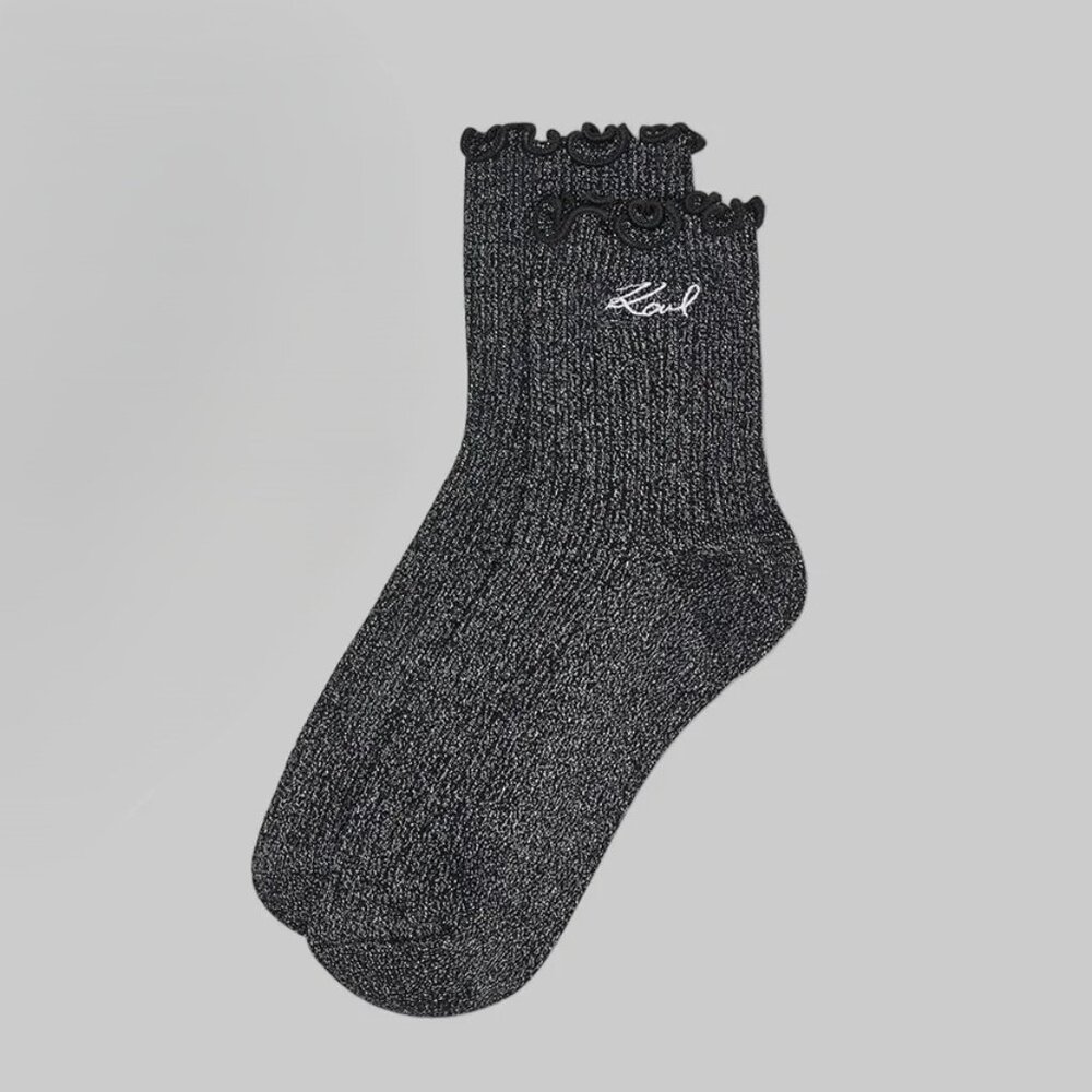 NWOT Karl Lagerfeld EMBROIDERED SCRIPT LOGO RUFFLE ANKLE SOCKS